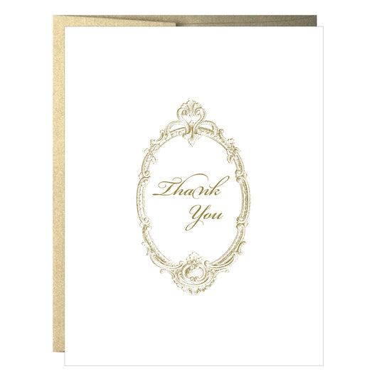 Gold Vintage Thank You Letterpress Folded Card - Set of 5