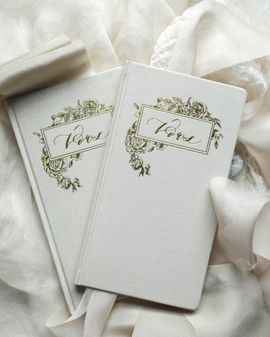 Wedding Vow Books With Gold Foil Press In Linen Cover -Pair Of 2 / Linen Color