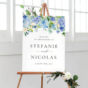 Watercolor Blue Hydrangea Floral Wedding Welcome Poster