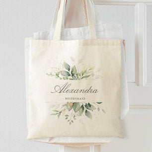 Watercolor Eucalyptus Elegant Wedding Bridesmaid Tote Bag