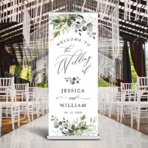 Watercolor Eucalyptus Greenery Wedding Welcome Retractable Banner