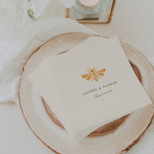 Watercolor Golden Bee Personalized Wedding Napkins