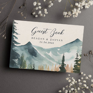 Watercolor Mountains And Pines Rustic Wedding Guest Book