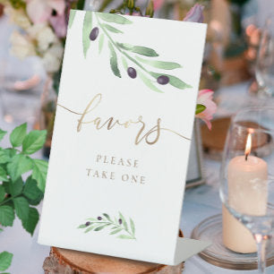 watercolor olive branch favors pedestal sign