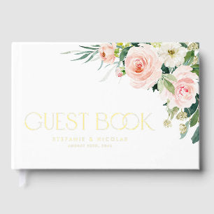 Watercolor Pretty Garden Flowers Spring Wedding Foil Guest Book