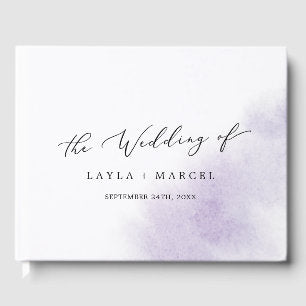 Watercolor Wash Purple Monogram Back Wedding Guest Book