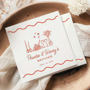 Wavy Whimsical Italian Pasta Doodle Wedding Napkins