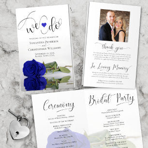 We Do! Royal Blue Rose Modern Wedding Program