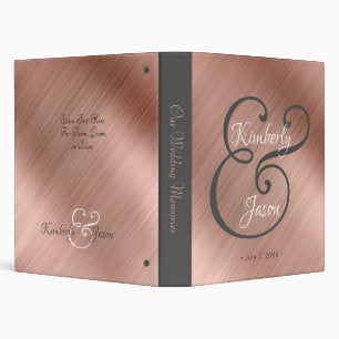 Wedding Album Fancy Monogram/Name Brushed RoseGold 3 Ring Binder