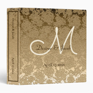 Wedding Album Gold Elegant Monogram Floral 3 Ring Binder