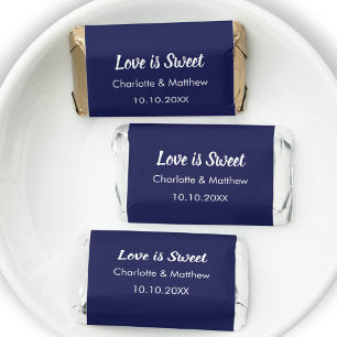 Wedding dark blue white Love is Sweet names favor