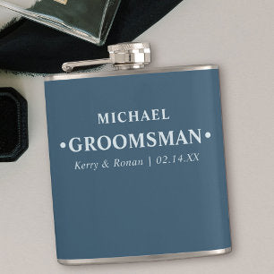 Wedding Date and Names Personalized Groomsman Blue Flask