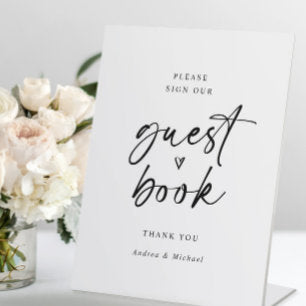 Wedding Guestbook Modern Minimalist Handwriting Pedestal Sign
