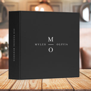 Wedding Memories Monogram Elegant Minimal Black 3 Ring Binder