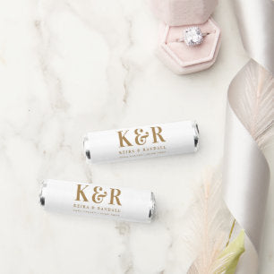 Wedding Monogram Minimalist Simple Gold and White Breath Savers® Mints