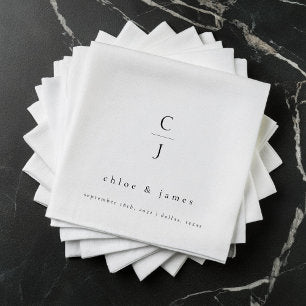 Wedding Monogram Modern Minimal Black White Napkins