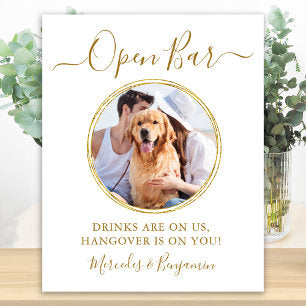 Wedding Open Bar Personalized Gold Pet Dog Drinks Poster