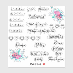 Wedding Pack Typography names dates floral glass Sticker
