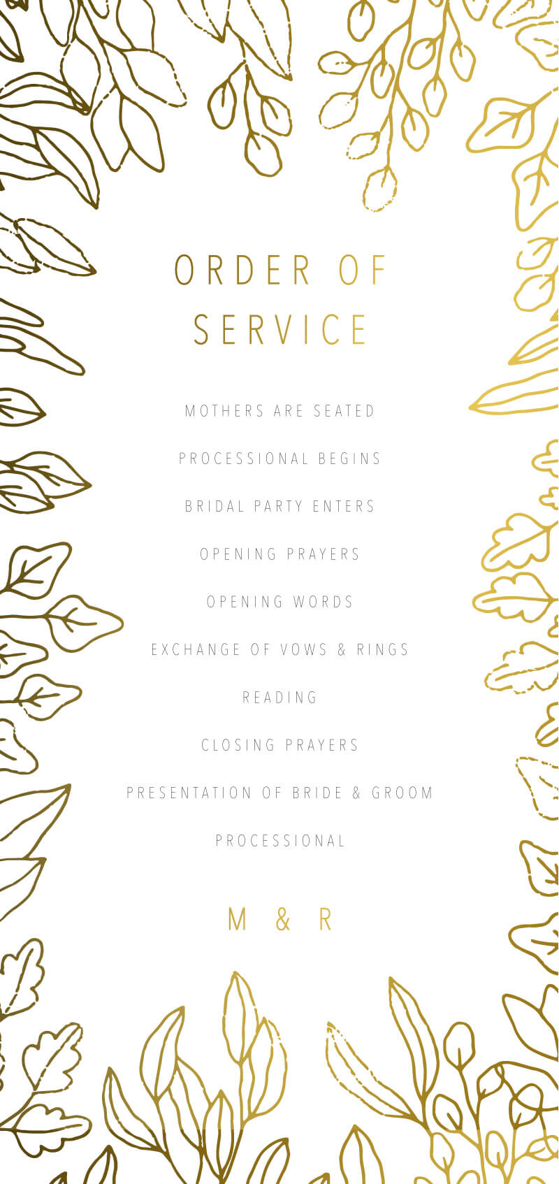 Gold Foil Frame Wedding Program by Joy