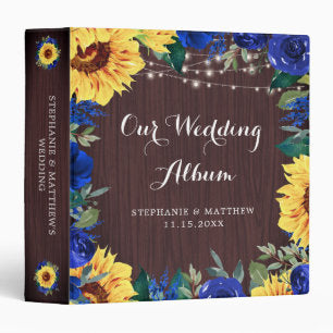 Wedding Sunflower Blue Floral Lights Photo Album 3 Ring Binder
