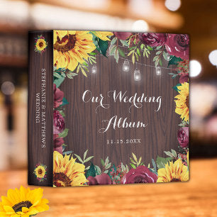 Wedding Sunflower Burgundy Rose Photo Album 3 Ring Binder