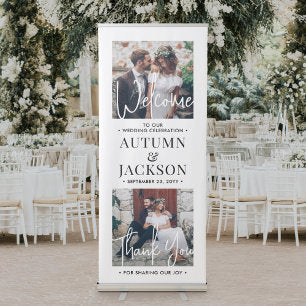 Wedding Welcome Modern Handwritten Script 2 Photo Retractable Banner
