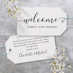 Wedding Welcome Script Gift Basket Bag Favor Gift Tags