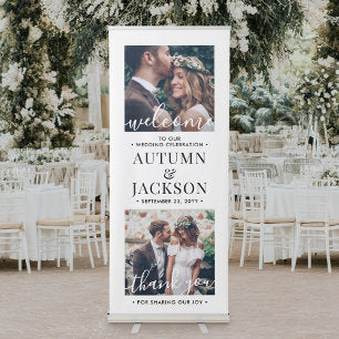 Wedding Welcome Simple Modern Calligraphy 2 Photo Retractable Banner