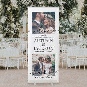 Wedding Welcome Simple Modern Typography 2 Photo Retractable Banner