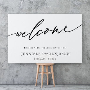 welcome White Black Calligraphy Simple Wedding Poster