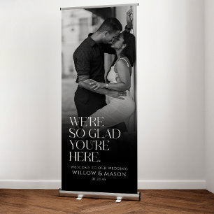 We're So Glad You're Here Modern Wedding Welcome Retractable Banner