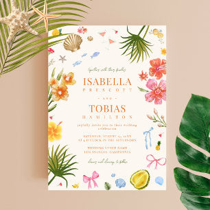Whimsical Colorful Fun Tropical Palm Tree Wedding Invitation