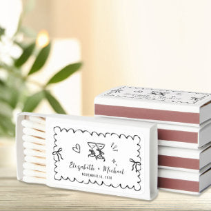 Whimsical Hand Drawn Wedding Favor Matchboxes