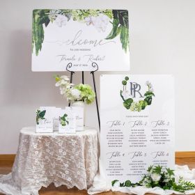 White Acrylic Dream Phalaenopsis & Hydrangea Wedding Sign Package CSP036