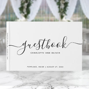 White and Black Calligraphy Event or Wedding Guest Book