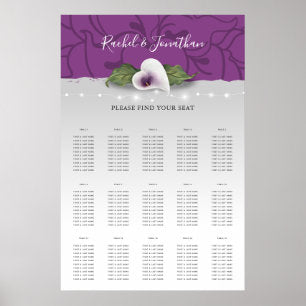 White and Purple Calla Lily Wedding Seating Charts
