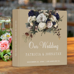 White flowers bouquet beige gold wedding album 3 ring binder
