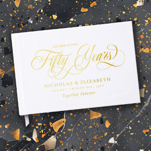 White Gold Foil 50th Wedding Anniversary Foil Guest Book