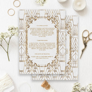 White Gold Great Gatsby Art Deco Wedding Details Enclosure Card