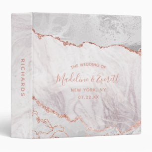 White & Rose Gold Agate Marble Wedding Photo Album 3 Ring Binder