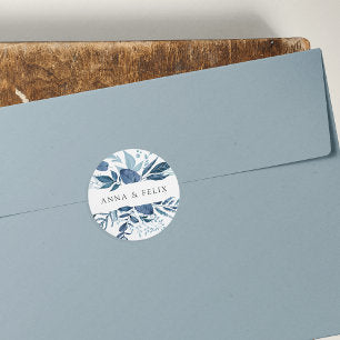 Wild Azure Personalized Botanical Wedding Classic Round Sticker