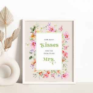Wildflower how many kisses bridal shower game poster