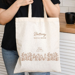 Wildflower Wedding Any Color Floral Bridesmaid Tote Bag