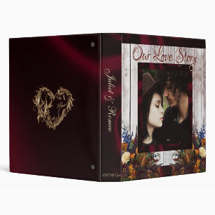 Wildflowers, Burgundy & Photo Wedding Album 3 Ring Binder