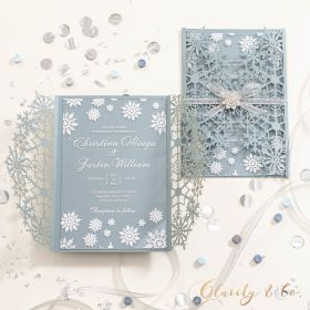 Winter Wonderland Acrylic Invitation with Dusty Blue Laser Cut Wrap CAPL091