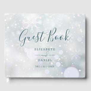 Winter Wonderland Elegant Script Snow Wedding Guest Book