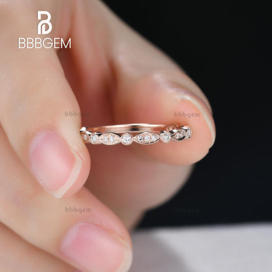 Diamond Eternity Rings 14k Rose Gold Antique Art Deco Wedding Band Marquise Anniversary