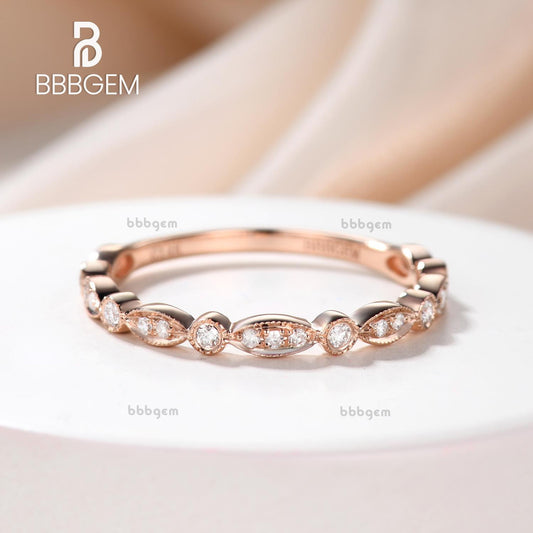 Diamond Eternity Rings 14k Rose Gold Antique Art Deco Wedding Band Marquise Anniversary