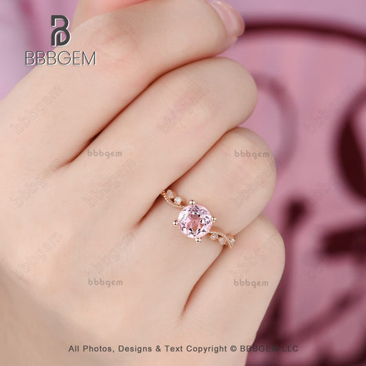 14K/18K Female Lab Morganite Pink CZ Diamond Engagement Ring Bezel