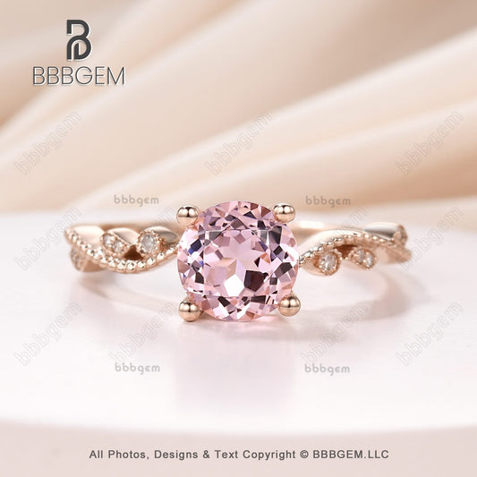 14K/18K Female Lab Morganite Pink CZ Diamond Engagement Ring Bezel